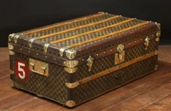 Pamono Checkerboard Trunk in Beech, Brass, Canvas and Leather><noscript><img width=