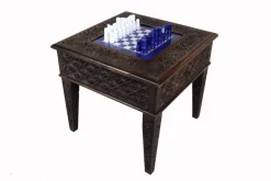 Clearance Pamono Chess Table with Chess Pieces in Handcarved Cedar, 1990s, Set of 17