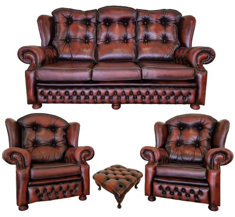 Online Pamono Chesterfield Leather Living Room Set, 1970s, Set of 4