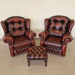 Online Pamono Chesterfield Leather Living Room Set, 1970s, Set of 4