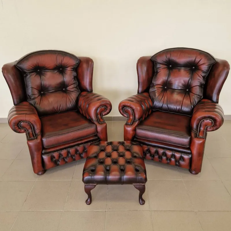 Online Pamono Chesterfield Leather Living Room Set, 1970s, Set of 4