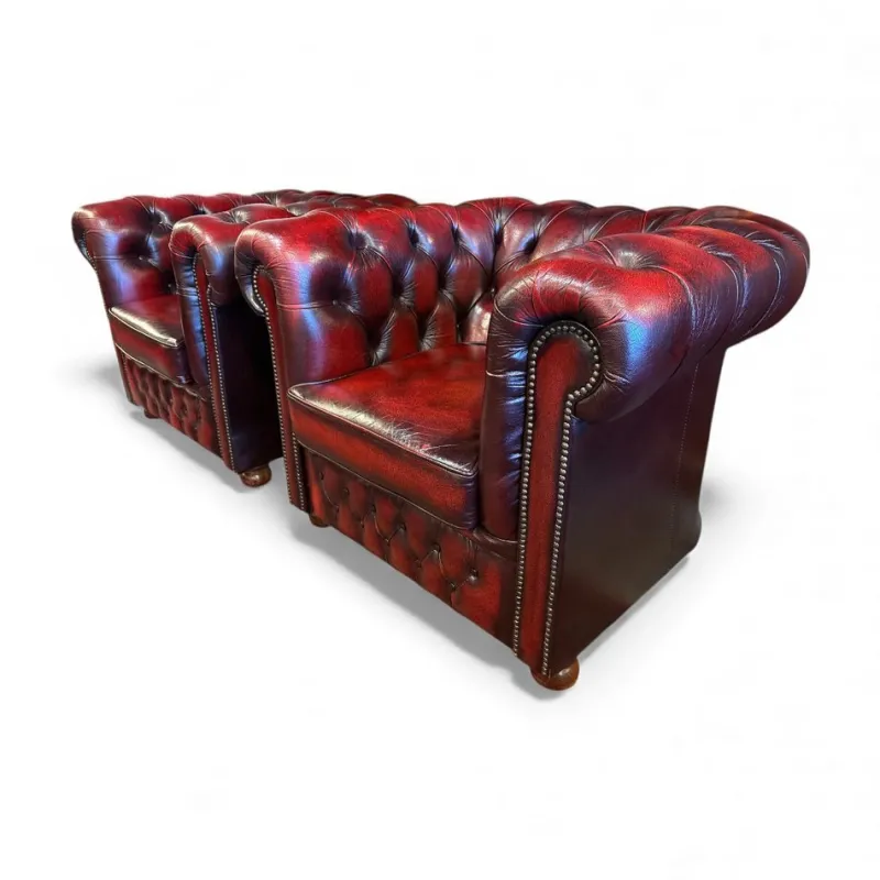 Hot Pamono Chesterfield Leather Sofa and Chairs from Winchester, Set of 3