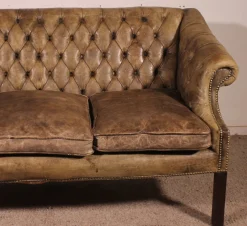 Best Pamono Chesterfield 3-Seater Sofa in Light Olive Leather, 1930s