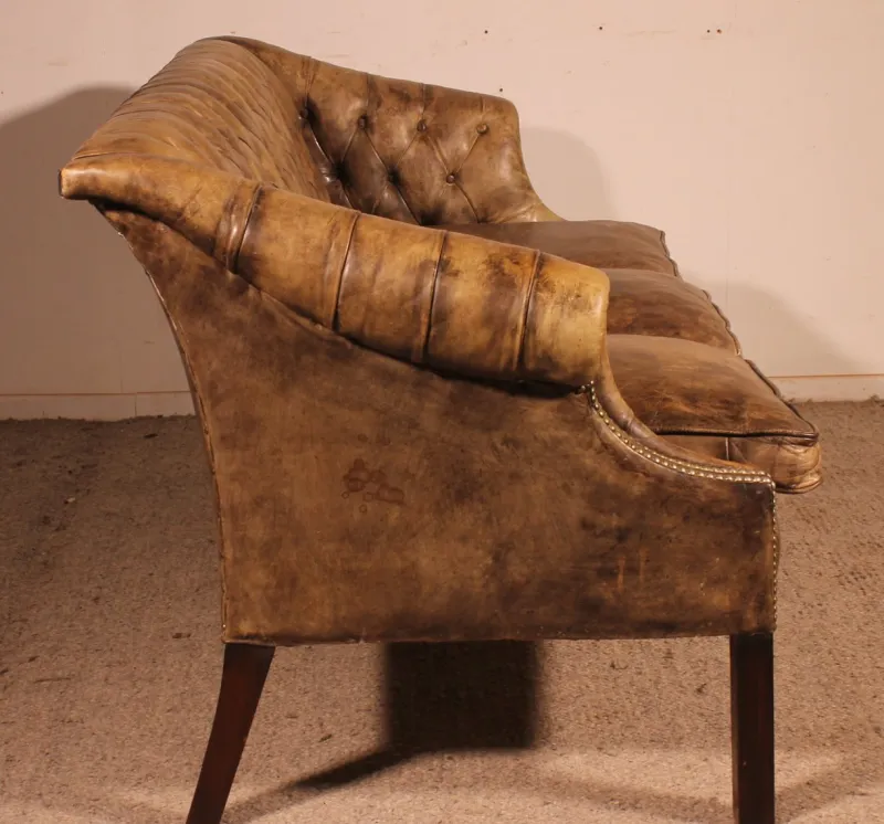 Best Pamono Chesterfield 3-Seater Sofa in Light Olive Leather, 1930s