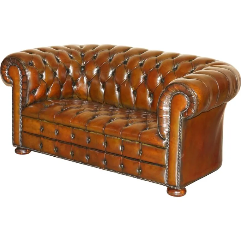 Pamono Chesterfield Two-Seater Sofa in Brown Leather, 1920s> Couches & Sofas