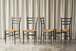 Sale Pamono Chiavari Chairs in Ebonized Wood and Straw by Gio Ponti for Fratelli Spinetto, Italy, 1940s, Set of 4