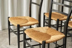 Sale Pamono Chiavari Chairs in Ebonized Wood and Straw by Gio Ponti for Fratelli Spinetto, Italy, 1940s, Set of 4
