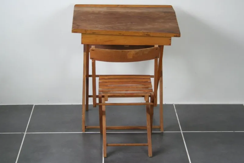 New Pamono Child Desk Set & Folding Chair, Set of 2