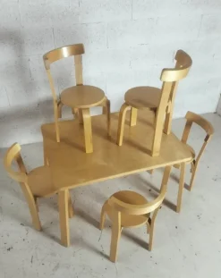 Pamono Children's Chairs and Table attributed to Alvar Aalto for Artek, 1970s, Set of 7