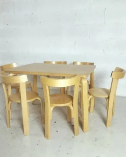 Pamono Children's Chairs and Table attributed to Alvar Aalto for Artek, 1970s, Set of 7
