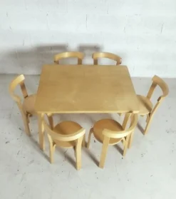 Pamono Children's Chairs and Table attributed to Alvar Aalto for Artek, 1970s, Set of 7