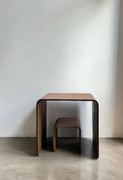 Pamono Children's Desk with Stool in Curved Wood, 2010s, Set of 2><noscript><img width=