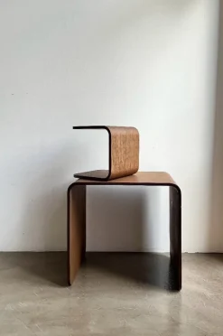 Pamono Children's Desk with Stool in Curved Wood, 2010s, Set of 2><noscript><img width=