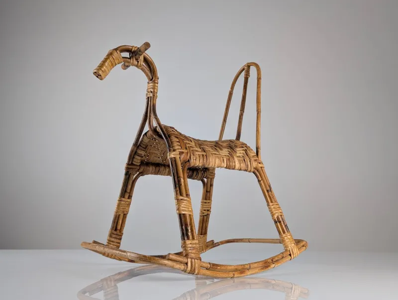 Sale Pamono Childrens Rocking Horse in Bamboo and Rattan, 1960s
