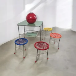 Clearance Pamono Children's Table with Colourful Folding Chairs, 1960s, Set of 5
