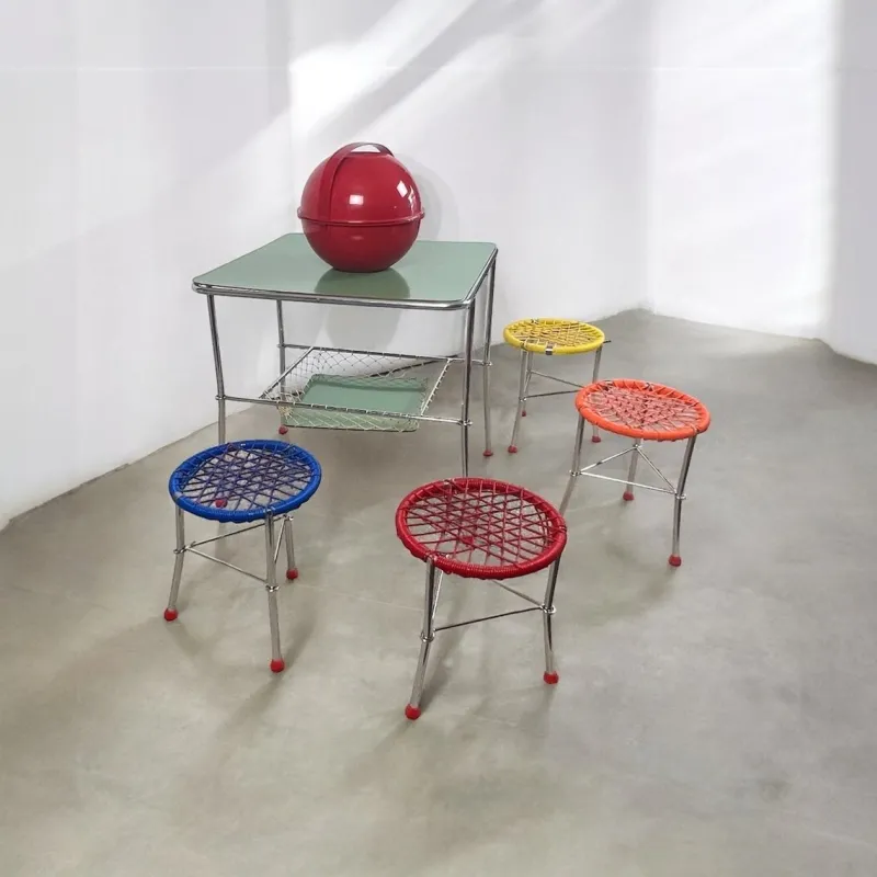 Clearance Pamono Children's Table with Colourful Folding Chairs, 1960s, Set of 5
