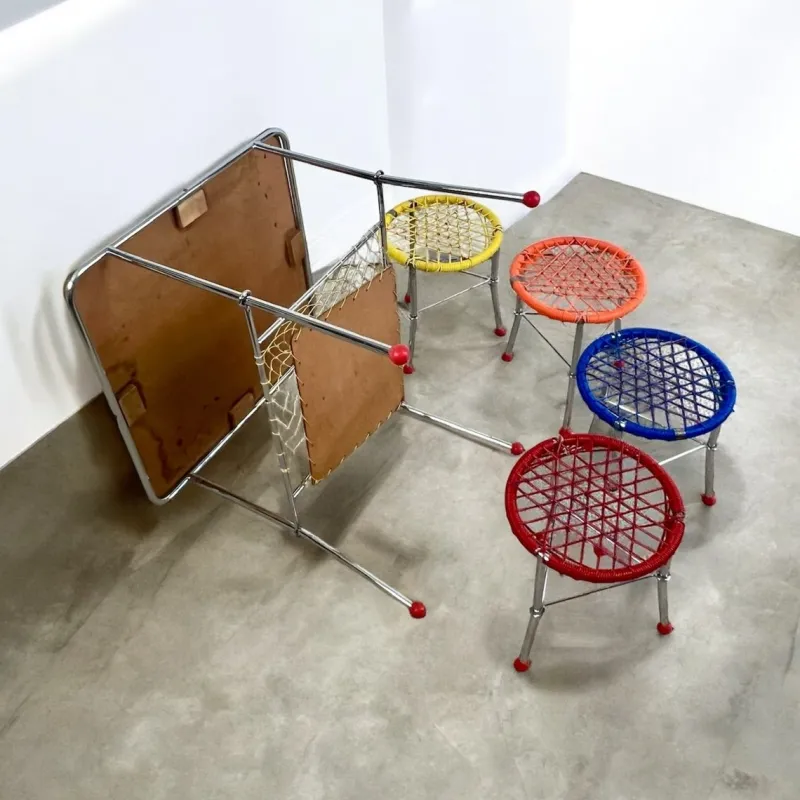 Clearance Pamono Children's Table with Colourful Folding Chairs, 1960s, Set of 5