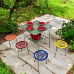 Clearance Pamono Children's Table with Colourful Folding Chairs, 1960s, Set of 5