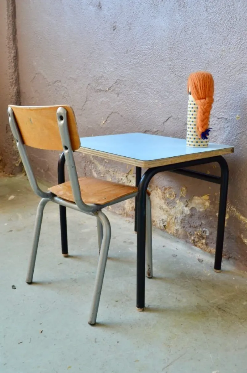 Pamono Child's Desk and Chair in Blue, Set of 2