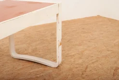 Pamono Child's Desk with White Molded Wood Legs and Wood & Red Linoleum Top, 1950s or 1960s><noscript><img width=