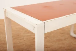 Pamono Child's Desk with White Molded Wood Legs and Wood & Red Linoleum Top, 1950s or 1960s><noscript><img width=