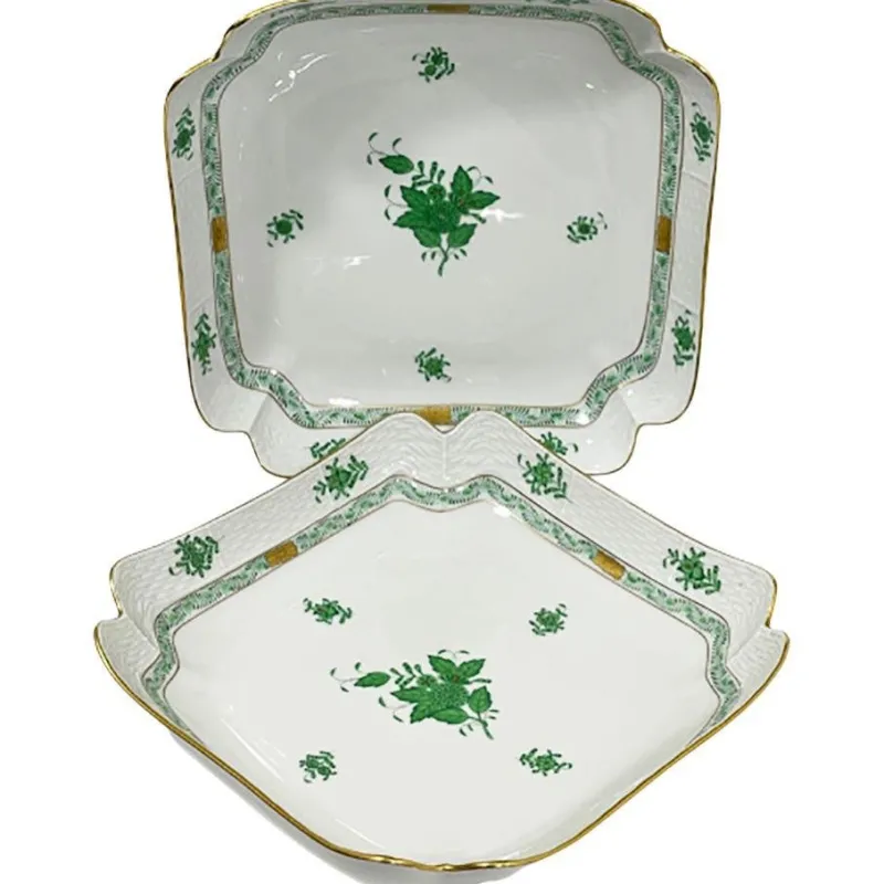 Pamono Chinese Bouquet Apponyi Green Porcelain Salad Dishes from Herend Hungary, Set of 2> Serving Dishes