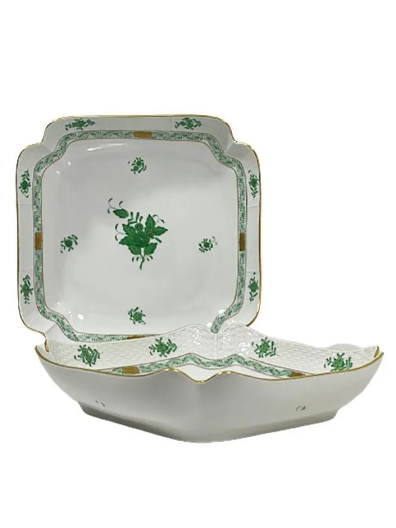 Pamono Chinese Bouquet Apponyi Green Porcelain Salad Dishes from Herend Hungary, Set of 2> Serving Dishes