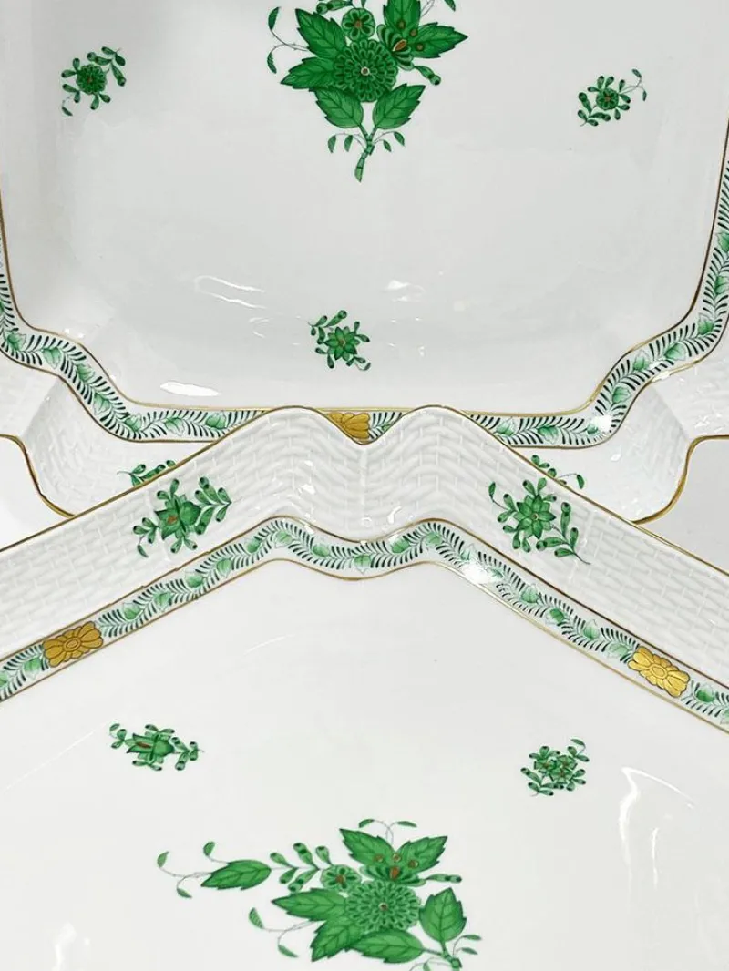 Pamono Chinese Bouquet Apponyi Green Porcelain Salad Dishes from Herend Hungary, Set of 2> Serving Dishes