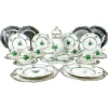 Pamono Chinese Bouquet Apponyi Green Porcelain Coffee Set with Silver from Herend Hungary, Set of 28> Coffee & Tea Service