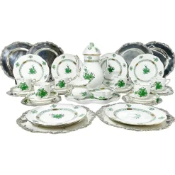 Pamono Chinese Bouquet Apponyi Green Porcelain Coffee Set with Silver from Herend Hungary, Set of 28> Coffee & Tea Service