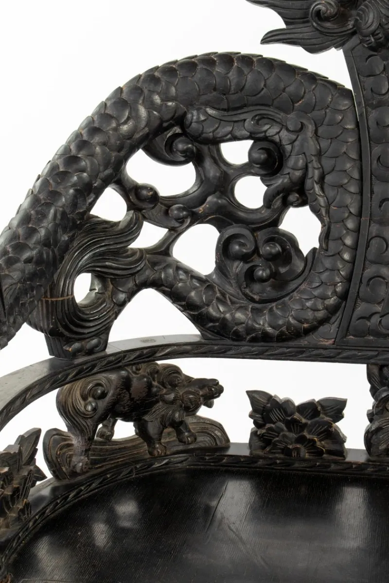 Pamono Chinese Carved Wood Living Room Set, 1930s, Set of 4> Living Room Sets
