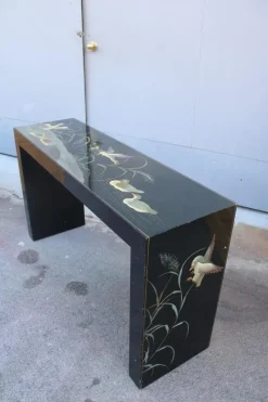 Pamono Chinese Lacquer Console Table with Duck and Plant Decorations, 1970><noscript><img width=