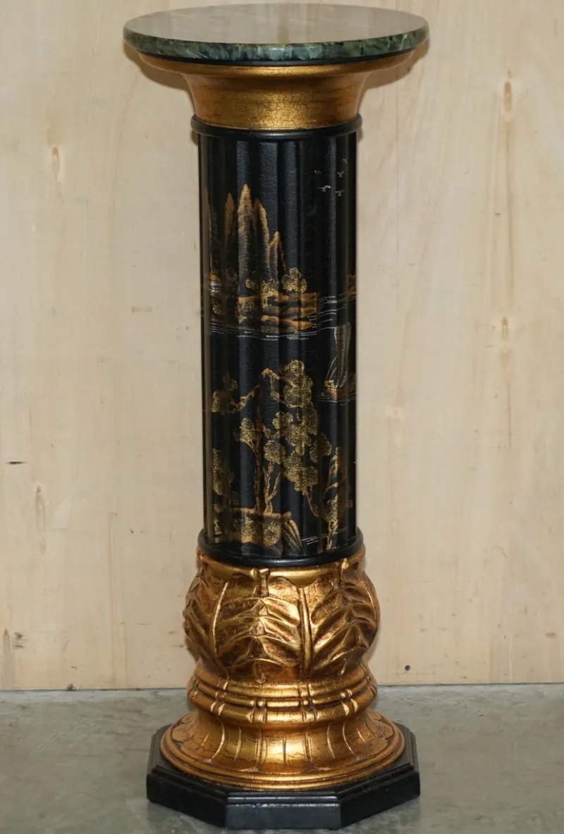 Online Pamono Chinese Neoclassical Style Chinoiserie Lacquered Torcheres Columns, 1920s, Set of 2
