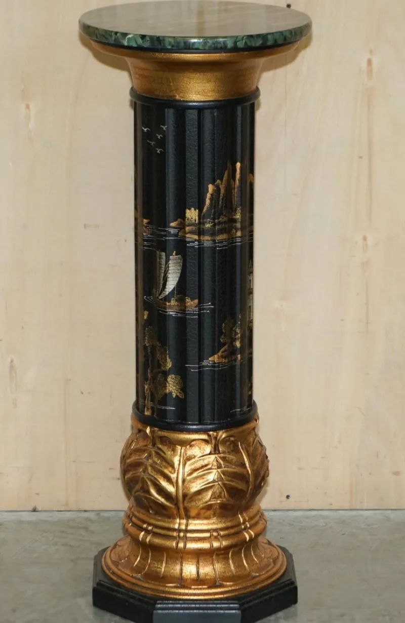 Online Pamono Chinese Neoclassical Style Chinoiserie Lacquered Torcheres Columns, 1920s, Set of 2