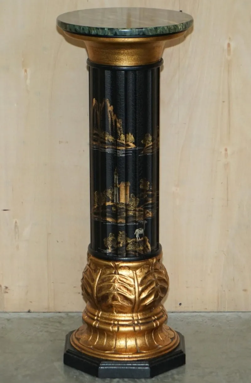 Online Pamono Chinese Neoclassical Style Chinoiserie Lacquered Torcheres Columns, 1920s, Set of 2