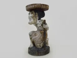 Hot Pamono Chinese Sculptural Plant Pedestal in Polychrome Carved Wood, Early 20th Century