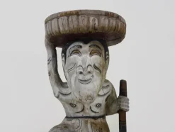Hot Pamono Chinese Sculptural Plant Pedestal in Polychrome Carved Wood, Early 20th Century