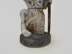Hot Pamono Chinese Sculptural Plant Pedestal in Polychrome Carved Wood, Early 20th Century