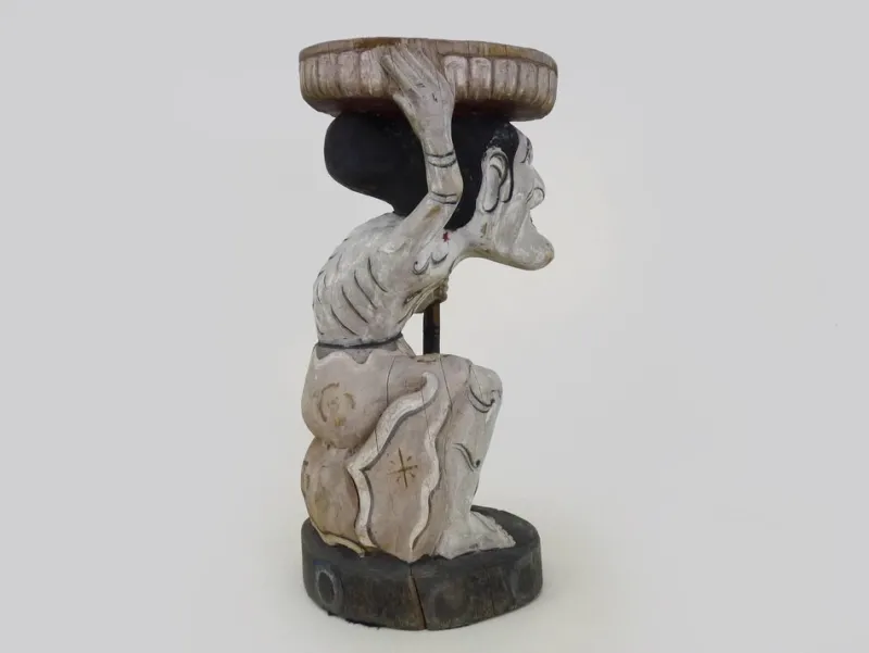 Hot Pamono Chinese Sculptural Plant Pedestal in Polychrome Carved Wood, Early 20th Century