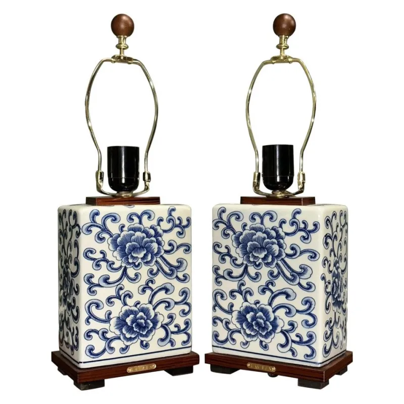 Pamono Chinese Style Blue and White Porcelain Table Lamps from Ralph Lauren, Set of 2> Table Lamps