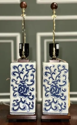 Pamono Chinese Style Blue and White Porcelain Table Lamps from Ralph Lauren, Set of 2><noscript><img width=