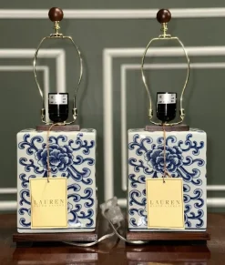 Pamono Chinese Style Blue and White Porcelain Table Lamps from Ralph Lauren, Set of 2><noscript><img width=