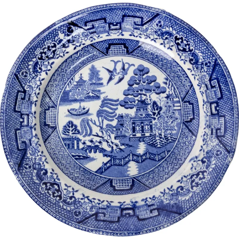 Pamono Chinese Style Faience Plates from Staffordshire, England, 19th Century, Set of 12> Dinner Plates & Bowls