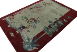 Online Pamono Chinese Style Rug in Red with Green and Blue Pictorial from R&K Principal Jahanshah Nazmiyal