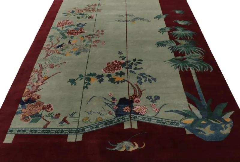 Online Pamono Chinese Style Rug in Red with Green and Blue Pictorial from R&K Principal Jahanshah Nazmiyal
