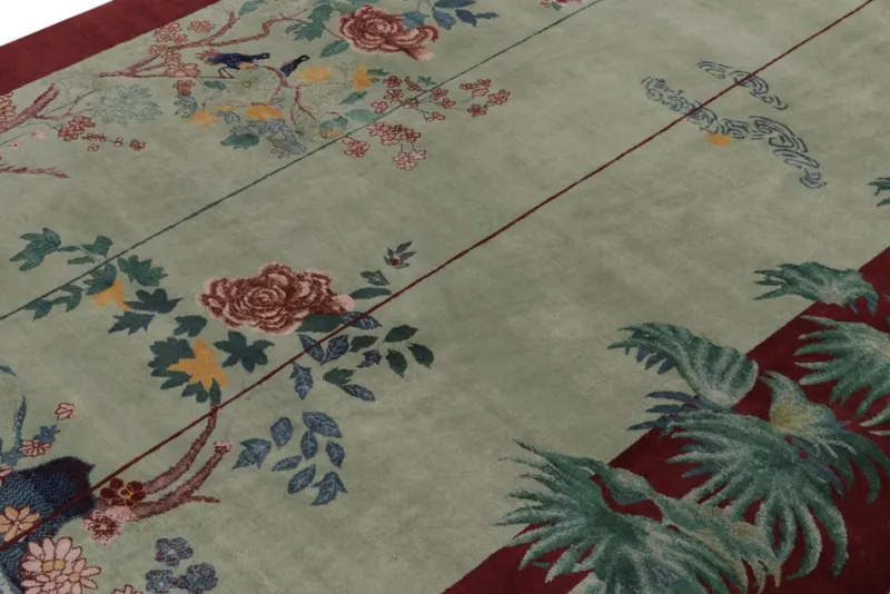 Online Pamono Chinese Style Rug in Red with Green and Blue Pictorial from R&K Principal Jahanshah Nazmiyal
