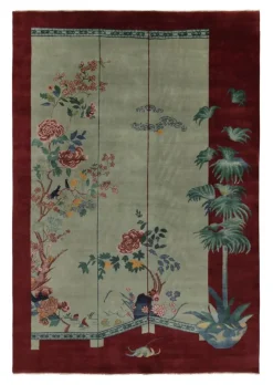 Online Pamono Chinese Style Rug in Red with Green and Blue Pictorial from R&K Principal Jahanshah Nazmiyal