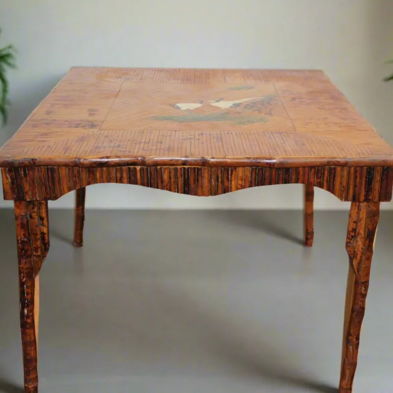 Best Pamono Chinoiserie Bamboo Rattan Card Table, 1890s