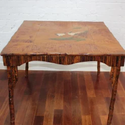 Best Pamono Chinoiserie Bamboo Rattan Card Table, 1890s