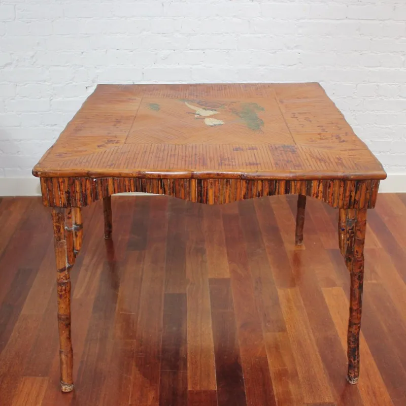 Best Pamono Chinoiserie Bamboo Rattan Card Table, 1890s